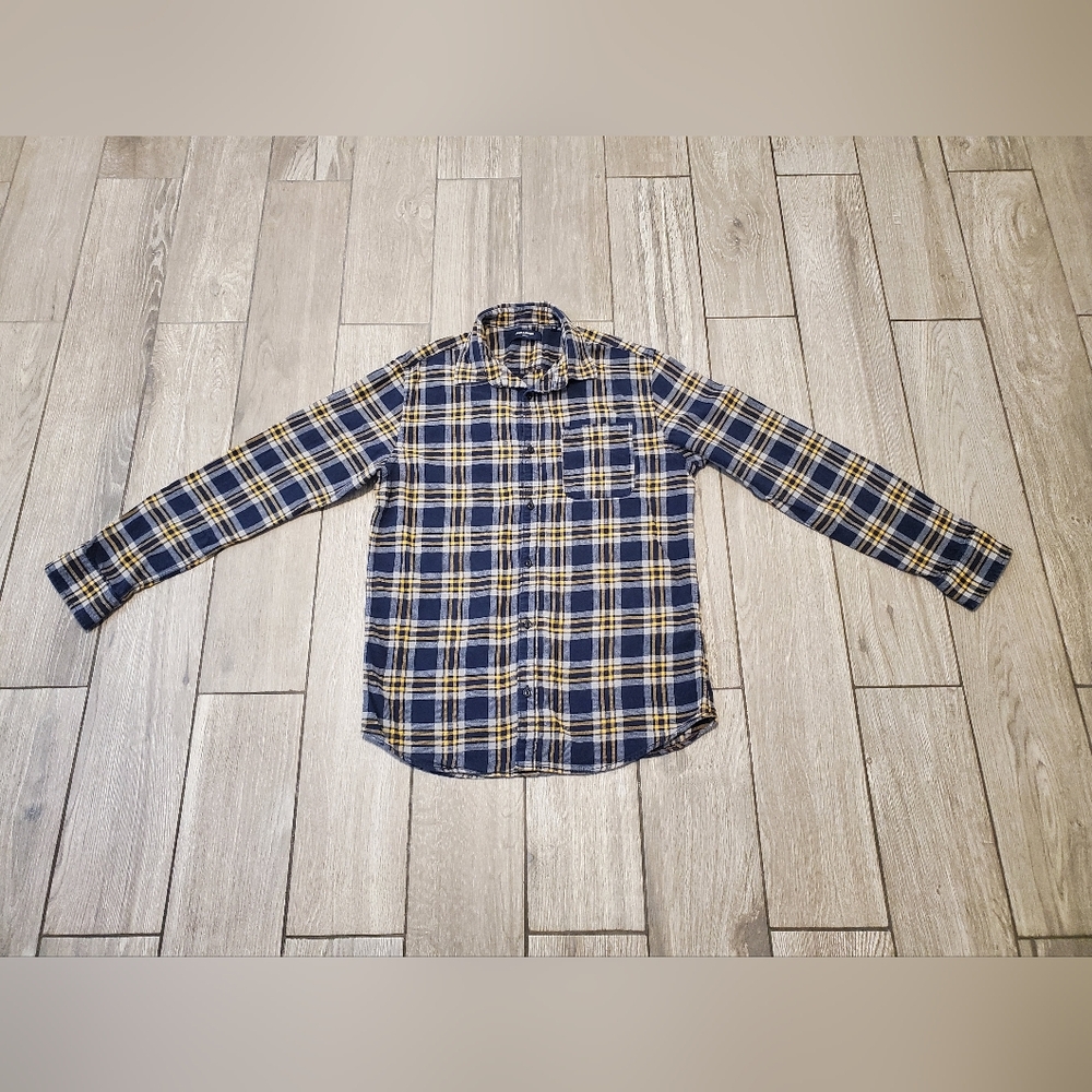 Jack & Jones 100% cotton dark blue yellow plaid premium flannel shirt M